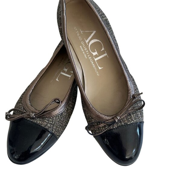 AGL Brown Black Metallic Captoe Ballet Ballerina Flats Size 36.5 - Picture 2 of 8